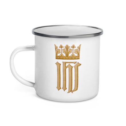 Enamel Mug, IHS with Crown, Golden Pattern, nlxdo1