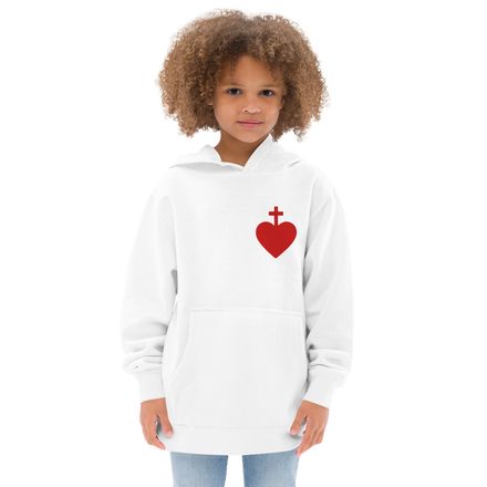 Embroidered Kids Fleece Hoodie, Sacred Heart of Jesus, 7ugqf9 design, left chest