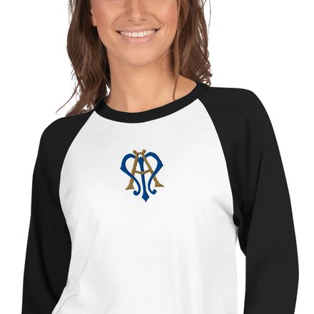 Embroidered Unisex 3/4 Sleeve Raglan Shirt, Auspice Maria, Crest, rphg0v