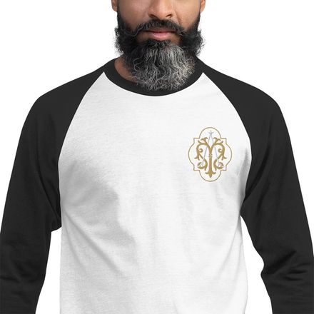 Embroidered Unisex 3/4 Sleeve Raglan Shirt, Auspice Maria, Crest with outer edge, kdegvj, left chest