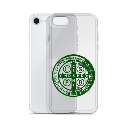 Clear Case for iPhone, St. Benedict Medal, oih8m5 design, green