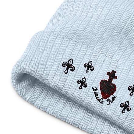 Ribbed Knit Beanie, Sacré Coeur, Dieu de Roi, Vendée Chouan, obymh4 design, Fleur de Lys tri-pattern