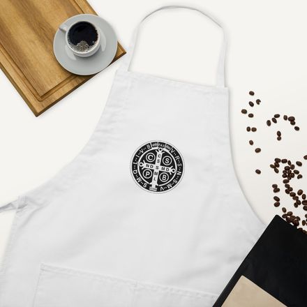 Embroidered Apron, St. Benedict Medal, qiretu design 