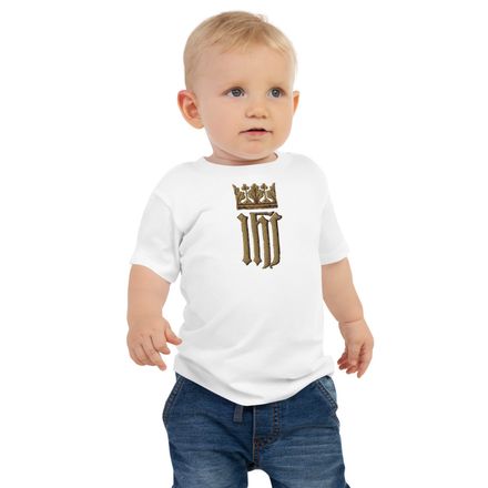 Embroidered Baby Staple Tee, IHS with Crown, Golden Pattern, nlxdo1 