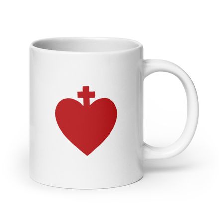   White Glossy Mug, 20oz, Sacred Heart of Jesus, zhw6bo design 