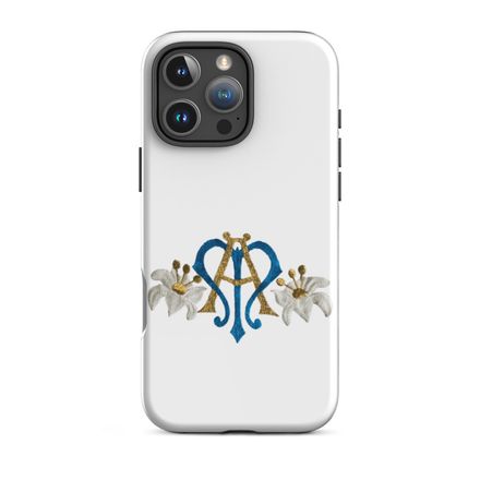Tough Case for iPhone, Auspice Maria, Crest with side flowers, hlduri