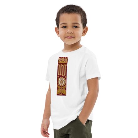 Organic Cotton Kids T-Shirt, IHS Stripe With Crown and Monstrance, Red, yok2qk