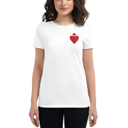 Women&#x27;s Fashion Fit T-Shirt, Sacred Heart of Jesus, yjegla, left chest