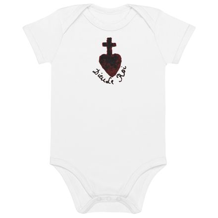 Embroidered Organic Cotton Baby Bodysuit, Sacré Coeur, Dieu de Roi, Vendée Chouan, obymh4 design