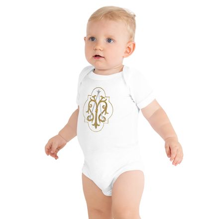 Baby Short Sleeve One Piece, Auspice Maria, Crest with outer edge, kdegvj