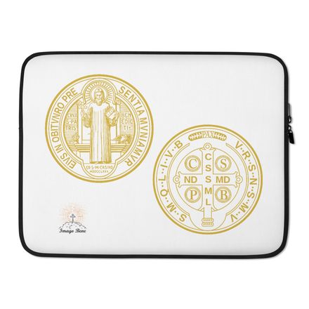 Laptop Sleeve, St. Benedict Medal, filt5a design, gold