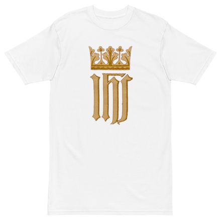 Men&#x27;s Premium Heavyweight Tee, IHS with Crown, Golden Pattern, nlxdo1 