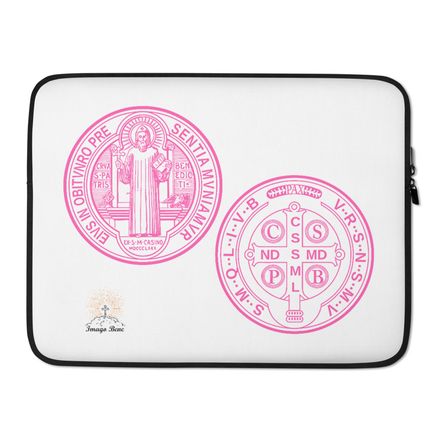 Laptop Sleeve, St. Benedict Medal, filt5a design, pink