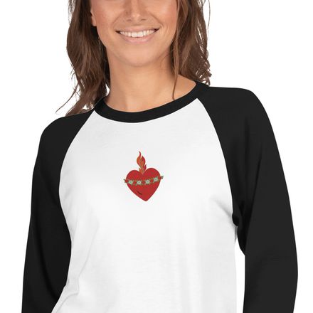 Embroidered Unisex 3/4 Sleeve Raglan Shirt, Immaculate Heart Of Mary, ruzlxj design