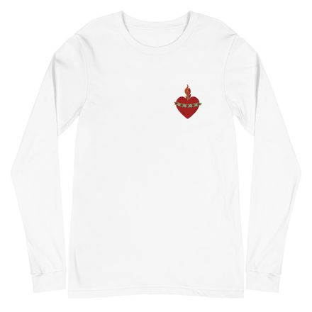 Embroidered Unisex Long Sleeve Tee, Immaculate Heart Of Mary, ruzlxj design, left chest