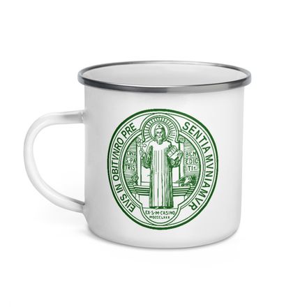 Enamel Mug, St. Benedict Medal, filt5a design, dark green