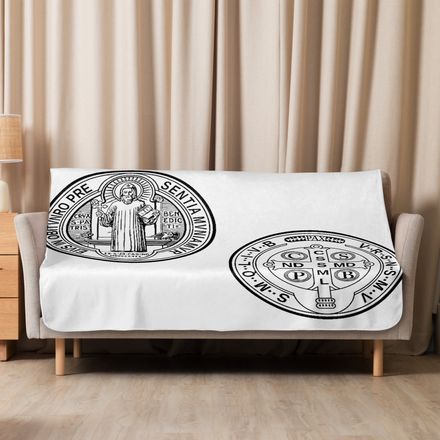Sublimated Sherpa Blanket, St. Benedict Medal, filt5a design