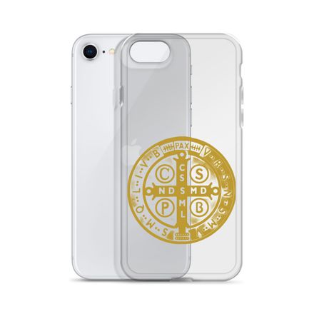 Clear Case for iPhone, St. Benedict Medal, oih8m5 design, gold