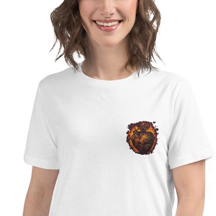 Embroidered Women&#x27;s Relaxed T-Shirt, Immaculate Heart Of Mary, vfh1tk design, left chest