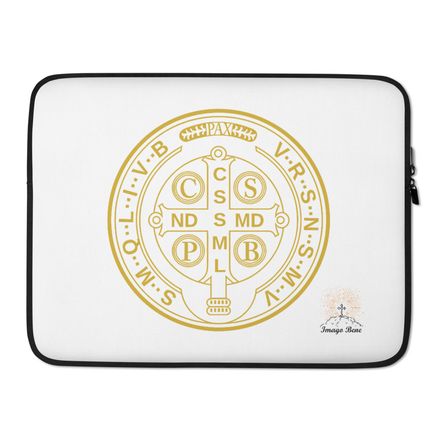 Laptop Sleeve, St. Benedict Medal, 16k4ku design, gold