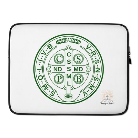 Laptop Sleeve, St. Benedict Medal, 16k4ku design, dark green