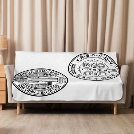 Sublimated Sherpa Blanket, St. Benedict Medal, filt5a design, vertical