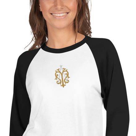 Embroidered Unisex 3/4 Sleeve Raglan Shirt, Auspice Maria, Crest, kgvlsx
