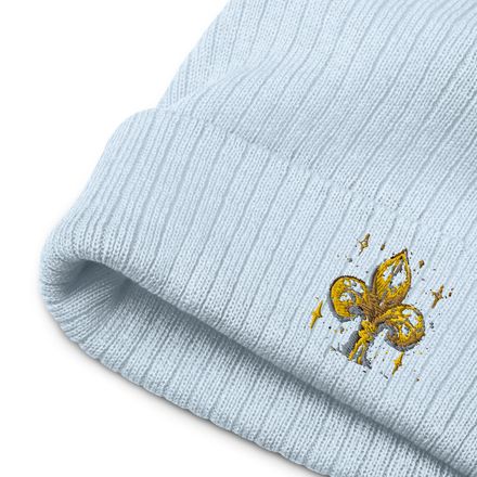 Ribbed Knit Beanie, Fleur de Lys, kiurqq 
