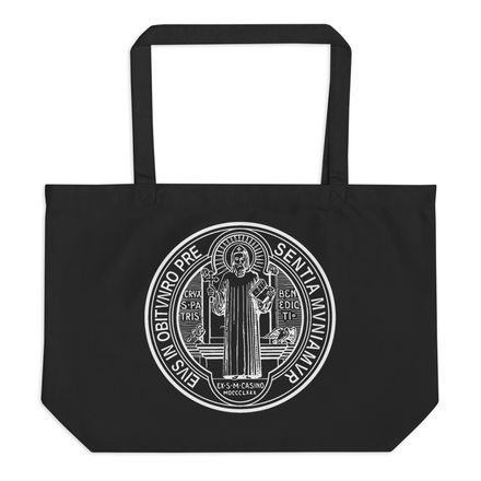 Large Eco Tote, St. Benedict Medal, filt5a design, inverse