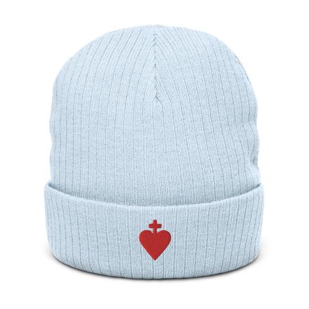 Ribbed Knit Beanie, Sacred Heart of Jesus, yjegla design
