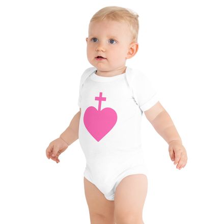 Baby Short Sleeve One Piece, Sacred Heart of Jesus, 7ugqf9 design, pink