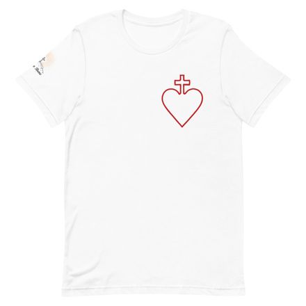 Unisex Staple T-Shirt, Sacred Heart of Jesus, yjegla hollow design, left chest