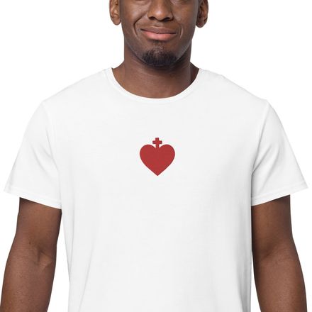 Embroidered Men&#x27;s Premium Cotton T-Shirt, Sacred Heart of Jesus, zhw6bo design