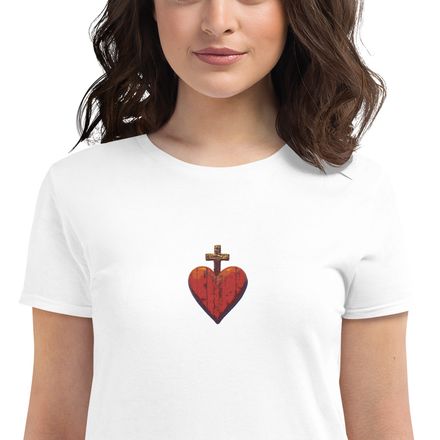 Embroidered Women&#x27;s Fashion Fit T-Shirt, Sacred Heart of Jesus, 9i93k9