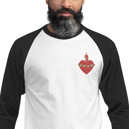 Embroidered Unisex 3/4 Sleeve Raglan Shirt, Immaculate Heart Of Mary, ruzlxj design, left chest