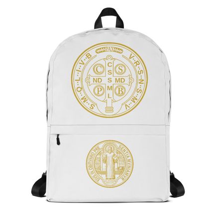 Backpack, St. Benedict Medal, filt5a design, gold, back at top