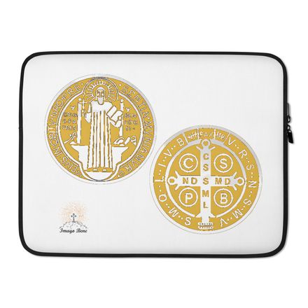 Laptop Sleeve, St. Benedict Medal, idjfae design, gold