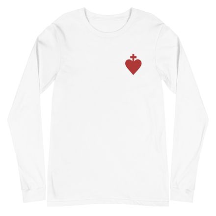 Embroidered Unisex Long Sleeve Tee, Sacred Heart of Jesus, yjegla design