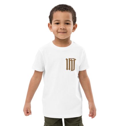 Embroidered Organic Cotton Kids T-Shirt, IHS, Golden Pattern, gedziz, left chest