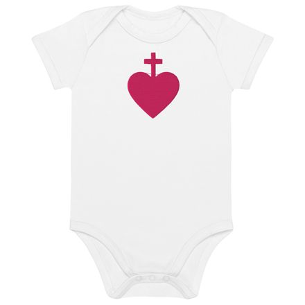 Embroidered Organic Cotton Baby Bodysuit, Sacred Heart of Jesus, 7ugqf9 design, pink