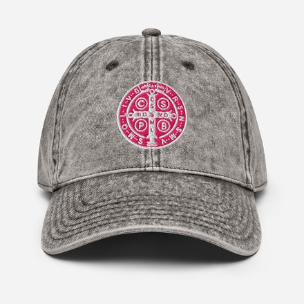 Vintage Cap, St. Benedict Medal, qiretu design, pink