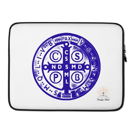 Laptop Sleeve, St. Benedict Medal, oih8m5 design, blue