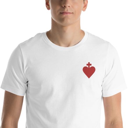 Embroidered Unisex Staple T-Shirt, Sacred Heart of Jesus, yjegla design