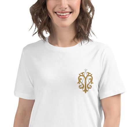 Embroidered Women&#x27;s Relaxed T-Shirt, Auspice Maria, Crest, kgvlsx, left chest