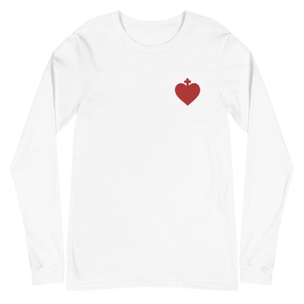 Embroidered Unisex Long Sleeve Tee, Sacred Heart of Jesus, zhw6bo design, left chest