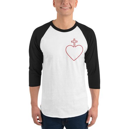 Unisex 3/4 Sleeve Raglan Shirt, Sacred Heart of Jesus, 7ugqf9 hollow design, left chest