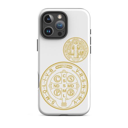 Tough Case for iPhone, St. Benedict Medal, filt5a design, gold