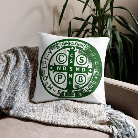 Pillow case 22x22, St. Benedict Medal, oih8m5 design, green