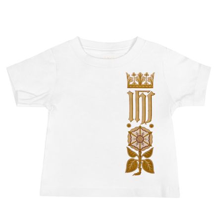 Baby Staple Tee, IHS Stripe With Crown and Monstrance, Red, yok2qk, left chest