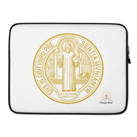 Laptop Sleeve, St. Benedict Medal, debxwe design, gold